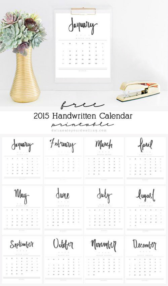 handwritten printable calendar
